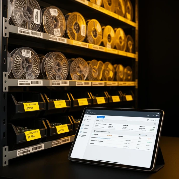Bauteilbeschaffung und Lagerlogistik: SMD-Rollen mit Barcode-Etiketten
